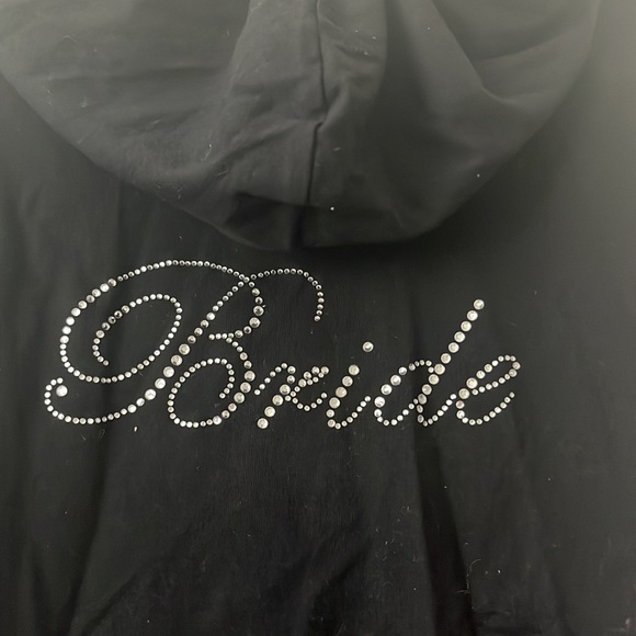 In your face black bride rhinestone jacket with hood. Size large EUC - Picture 3 of 3